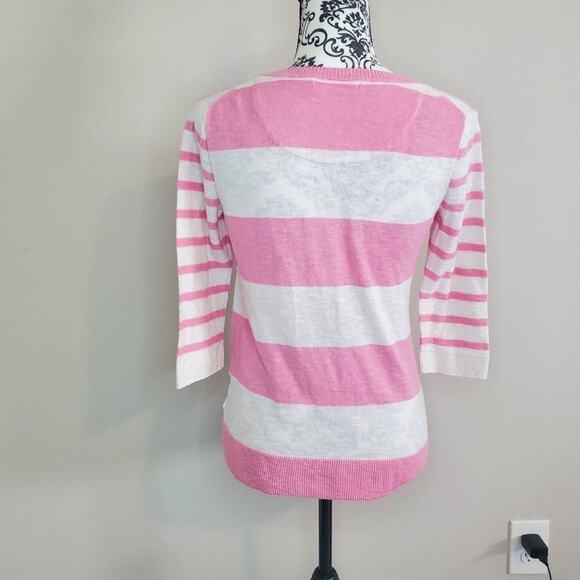 Gap small womens white and pink striped 3/4 sleeve thin blouse - Picture 3 of 8